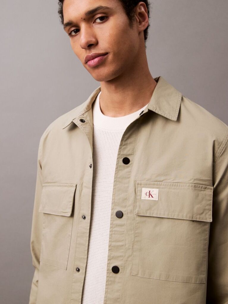 Khaki Relaxed Cotton Ripstop Shirt Jacket  Men