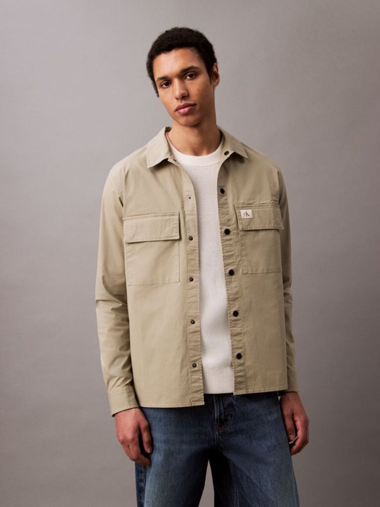 Khaki Relaxed Cotton Ripstop Shirt Jacket  Men