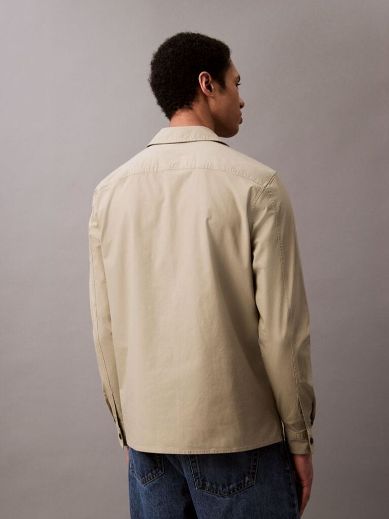 Khaki Relaxed Cotton Ripstop Shirt Jacket  Men