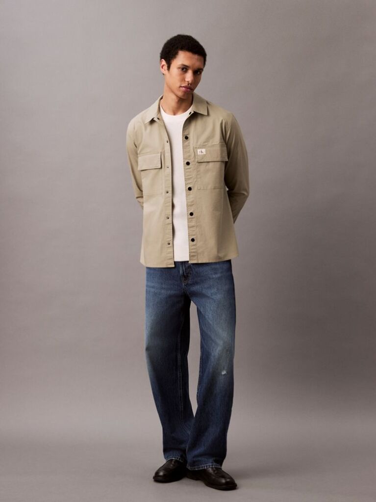 Khaki Relaxed Cotton Ripstop Shirt Jacket  Men