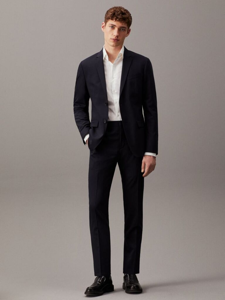 Blue Stretch Wool Slim Suit Blazer  Men