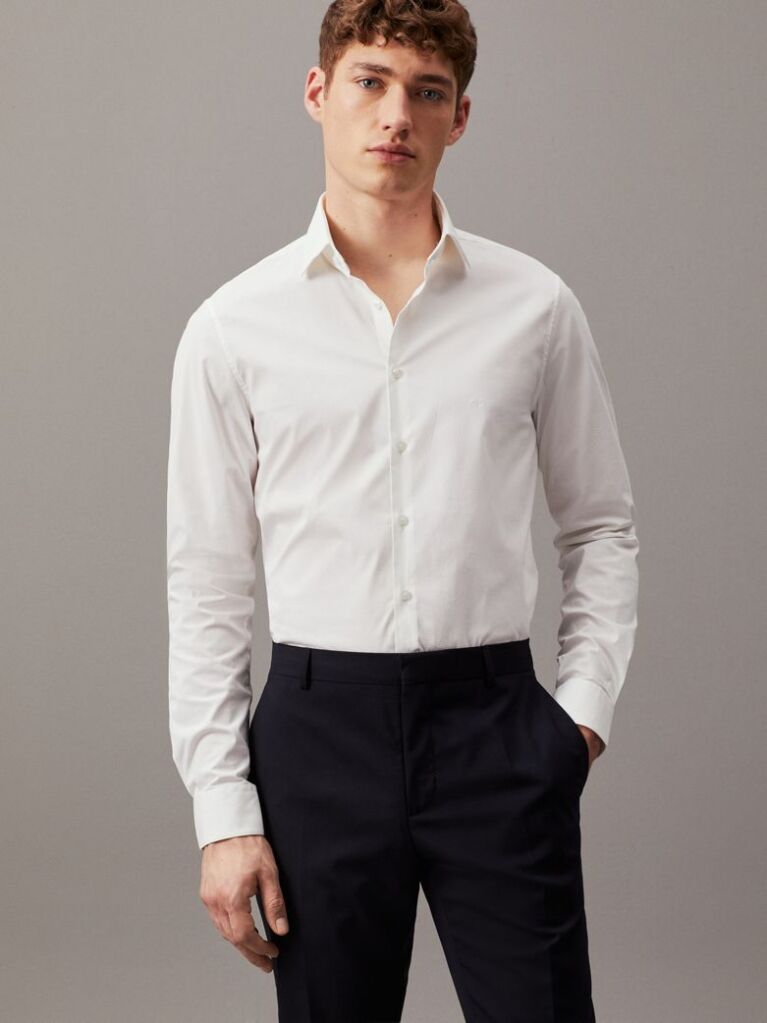 White Slim Poplin Dress Shirt  Men