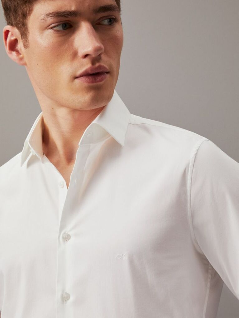 White Slim Poplin Dress Shirt  Men