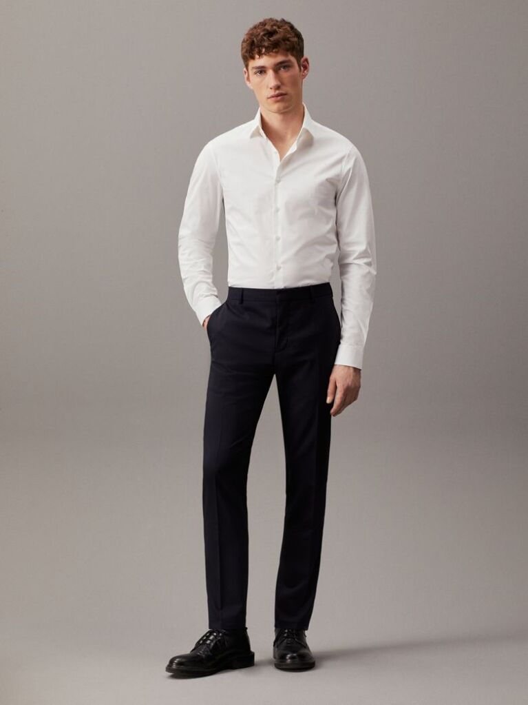 White Slim Poplin Dress Shirt  Men