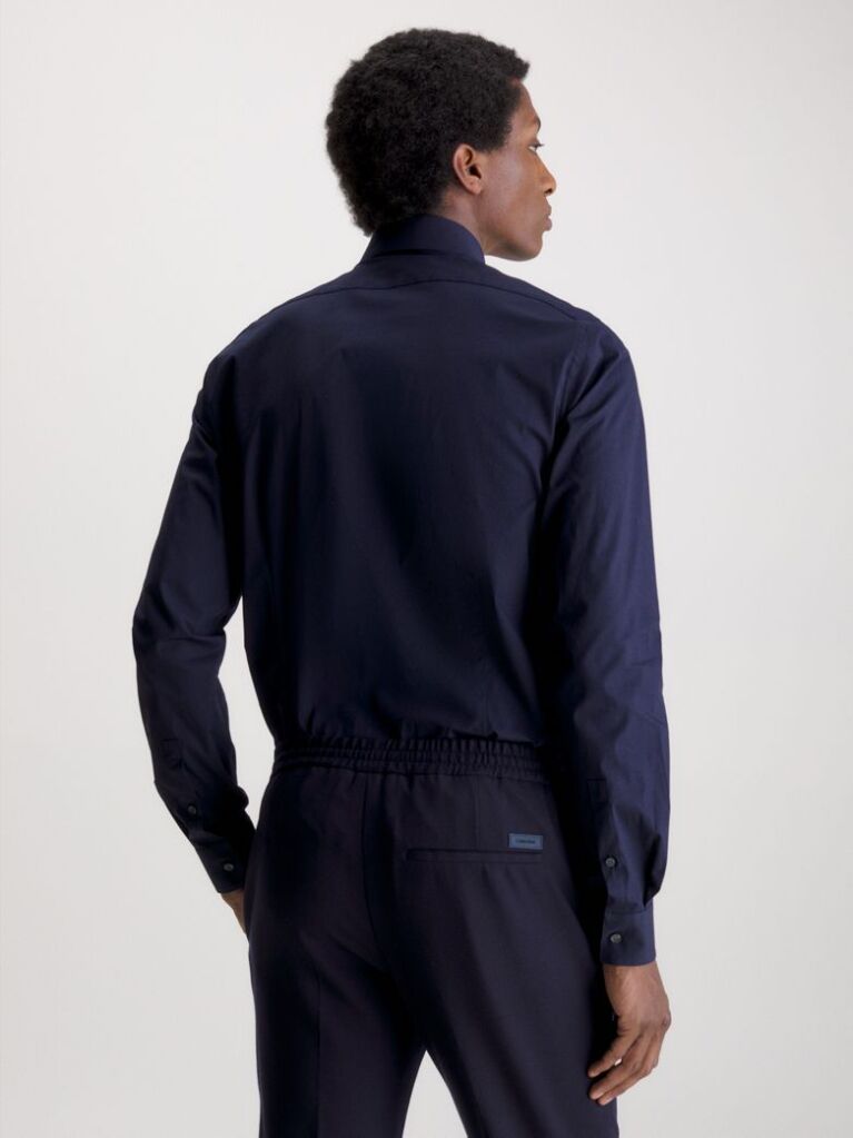 Blue Slim Poplin Dress Shirt  Men