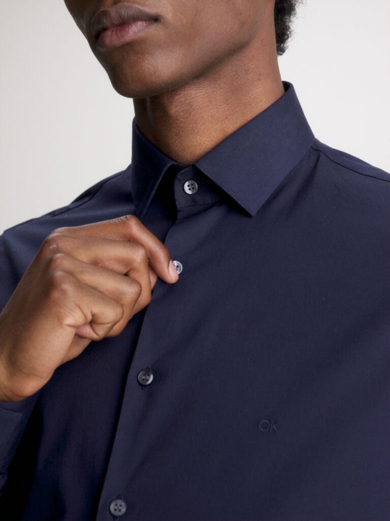 Blue Slim Poplin Dress Shirt  Men