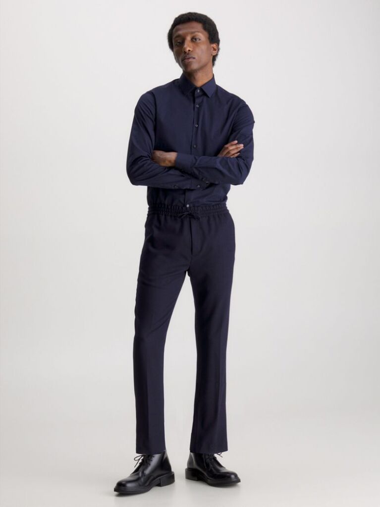 Blue Slim Poplin Dress Shirt  Men
