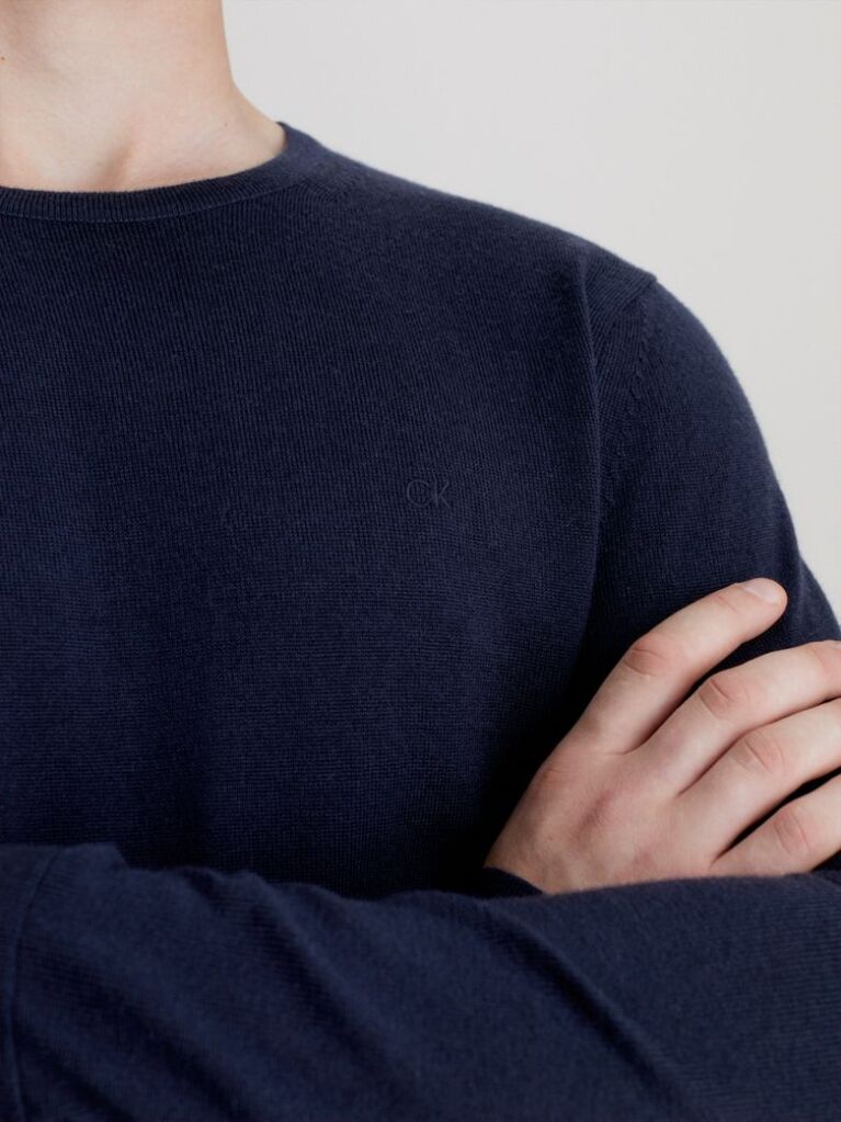 Μπλε Πουλόβερ Από Μαλλί Merino  Άνδρας