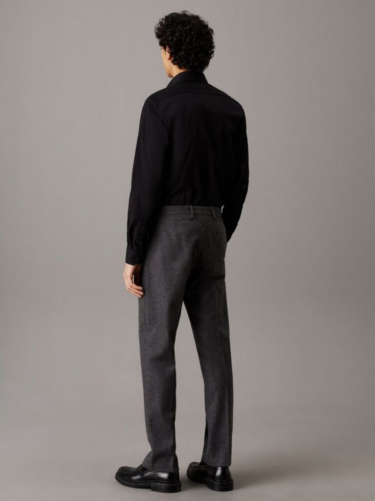 Black Poplin Stretch Fitted Shirt  Men