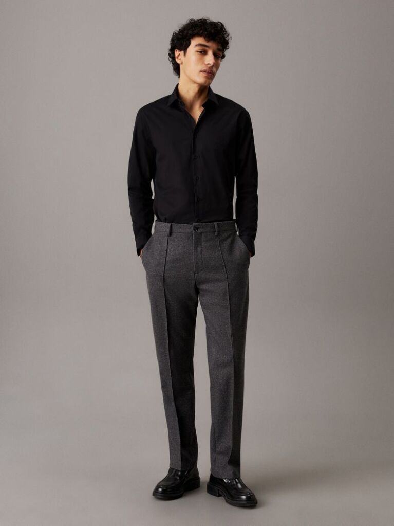 Black Poplin Stretch Fitted Shirt  Men