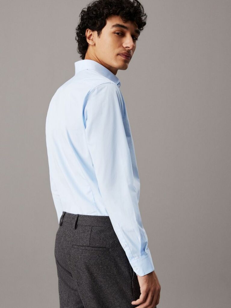 Blue Poplin Stretch Fitted Shirt  Men