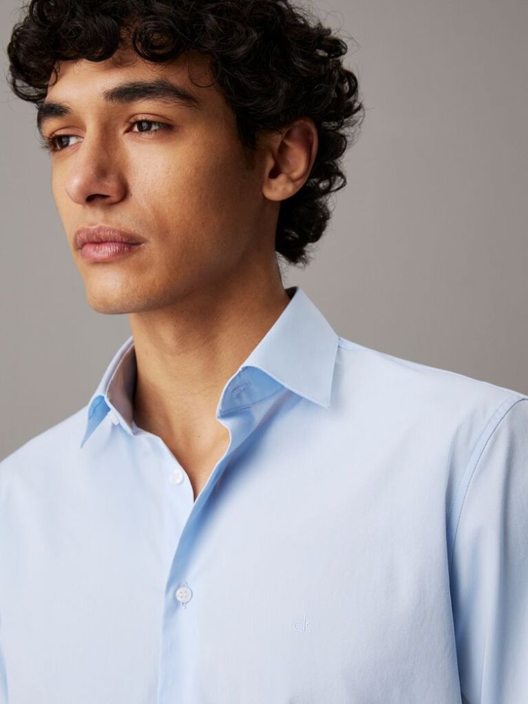 Blue Poplin Stretch Fitted Shirt  Men