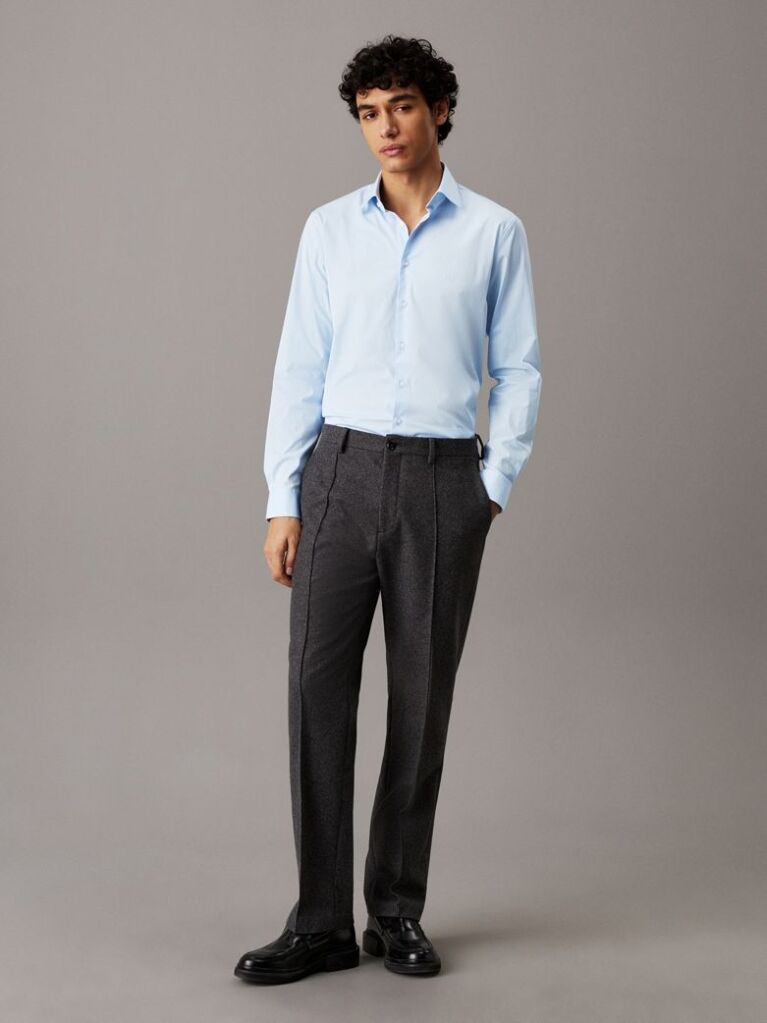 Blue Poplin Stretch Fitted Shirt  Men