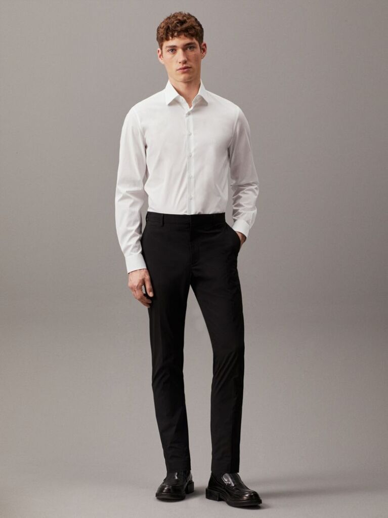 White Poplin Stretch Fitted Shirt  Men