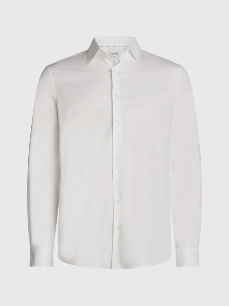 White Poplin Stretch Fitted Shirt  Men