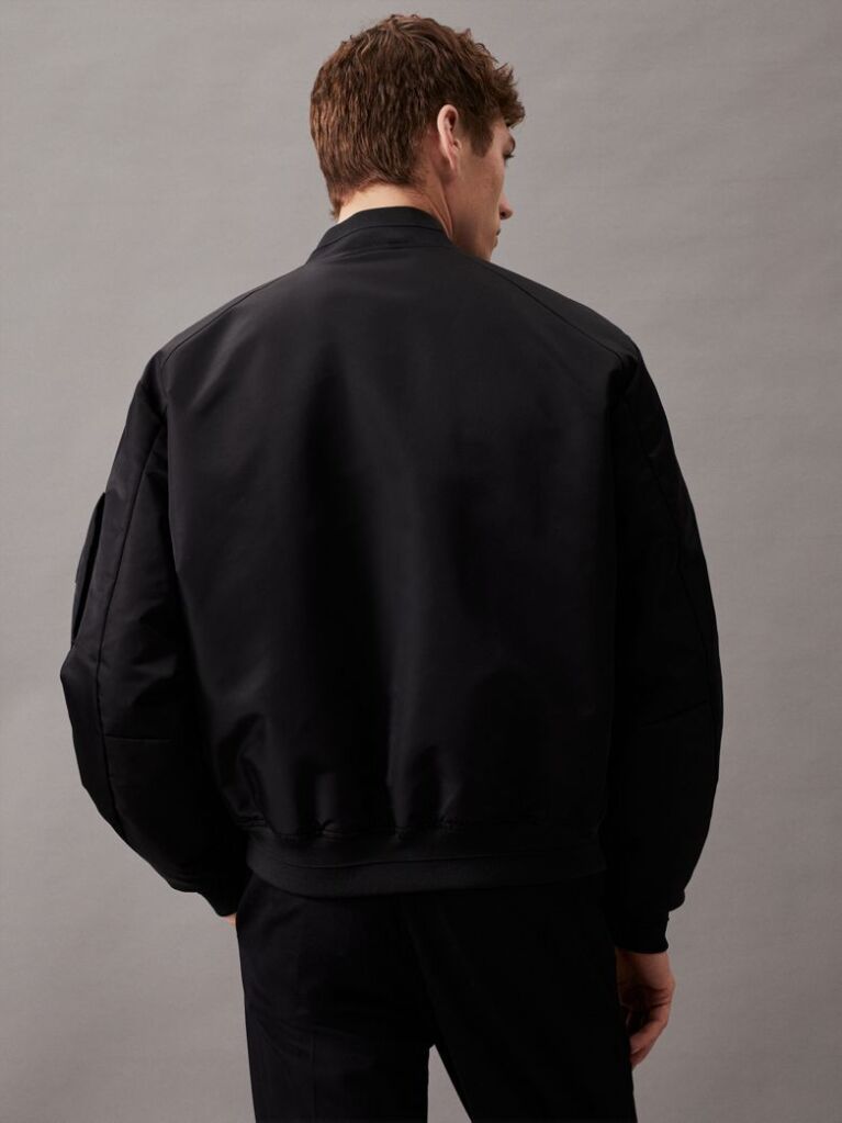 Black Sateen Bomber Jacket  Men