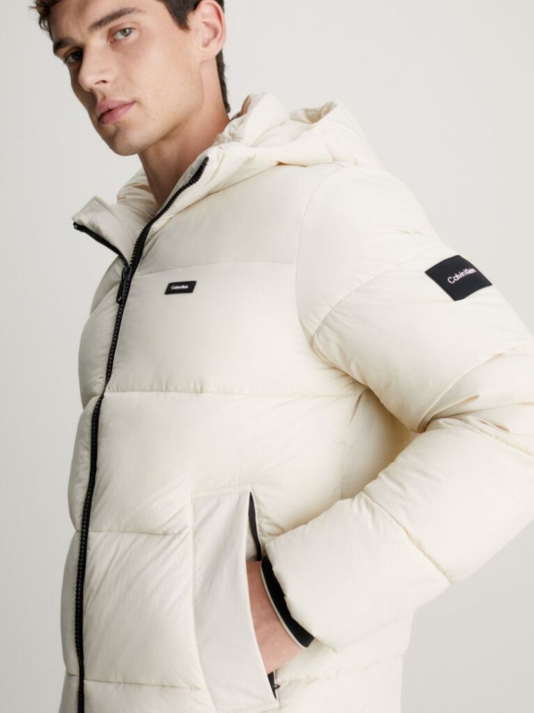 Beige Recycled Nylon Puffer Jacket  Men