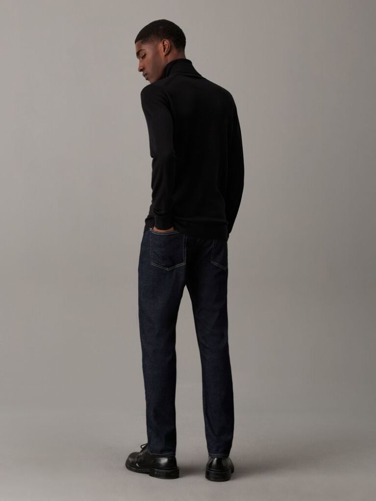 Black Merino Wool Roll Neck Jumper  Men