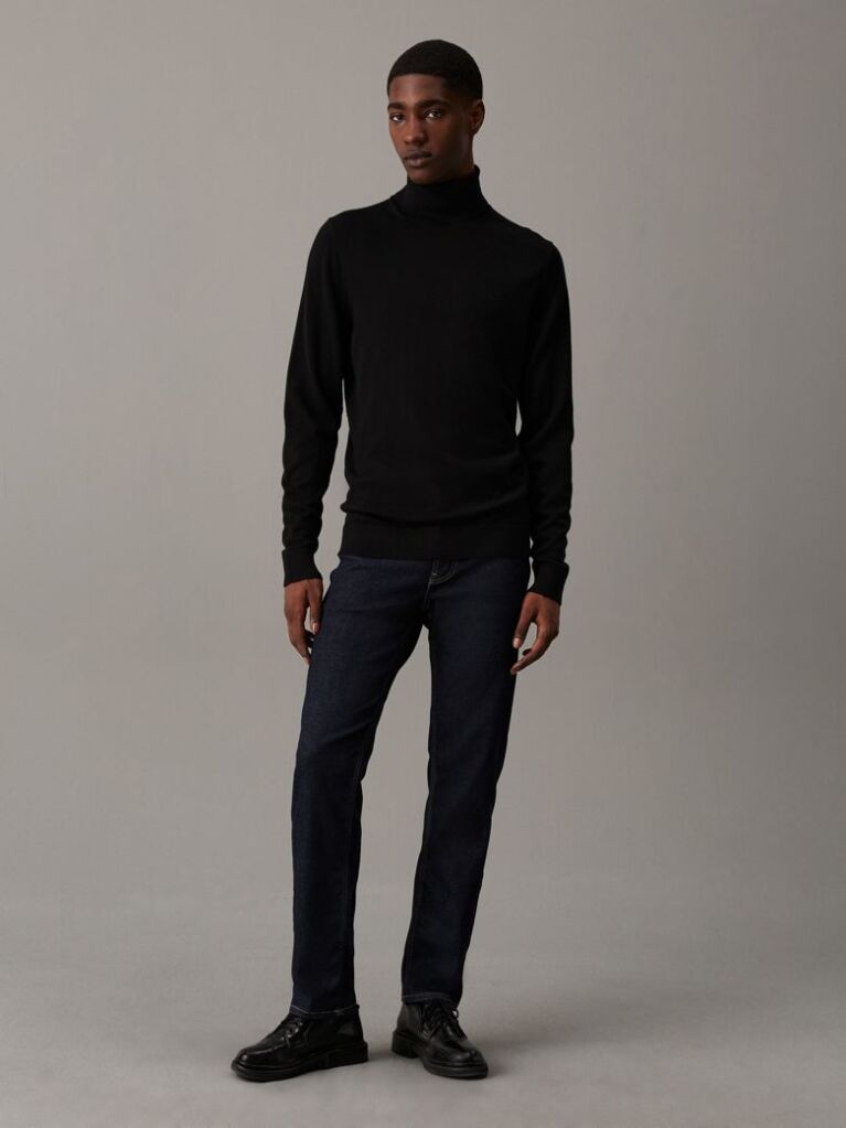 Black Merino Wool Roll Neck Jumper  Men