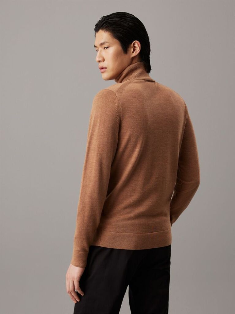 Brown Merino Wool Roll Neck Jumper  Men