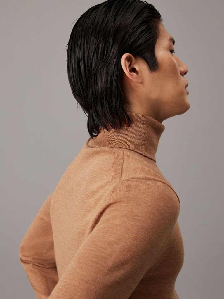 Brown Merino Wool Roll Neck Jumper  Men