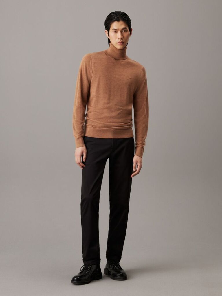 Brown Merino Wool Roll Neck Jumper  Men