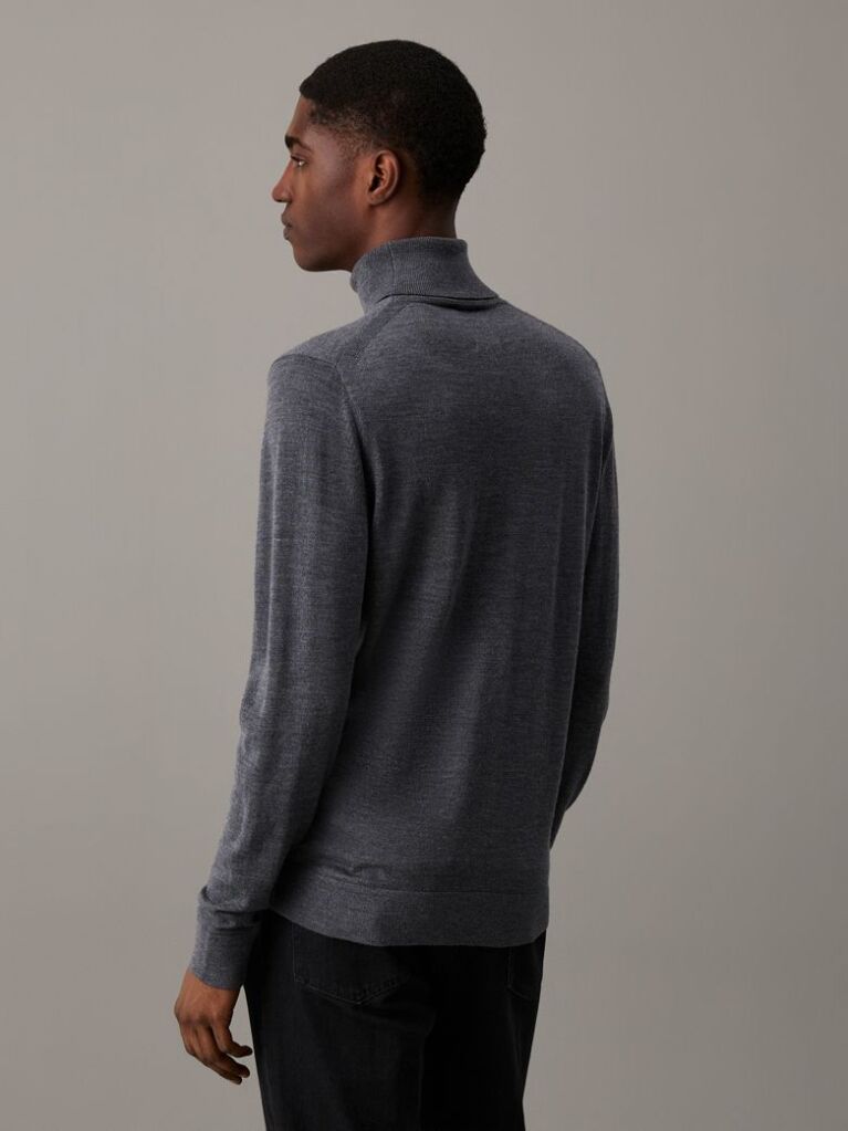 Grey Merino Wool Roll Neck Jumper  Men