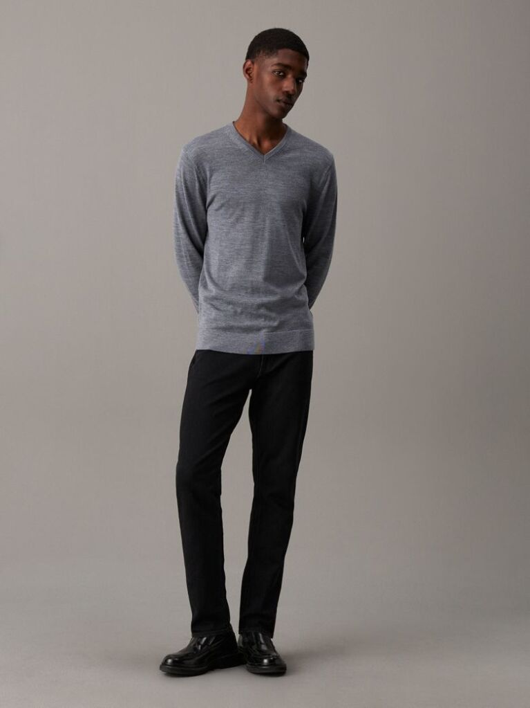 Grey Superior Wool Vneck Sweater  Men