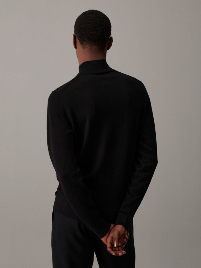 Black Merino Wool Mock Neck Jumper  Men