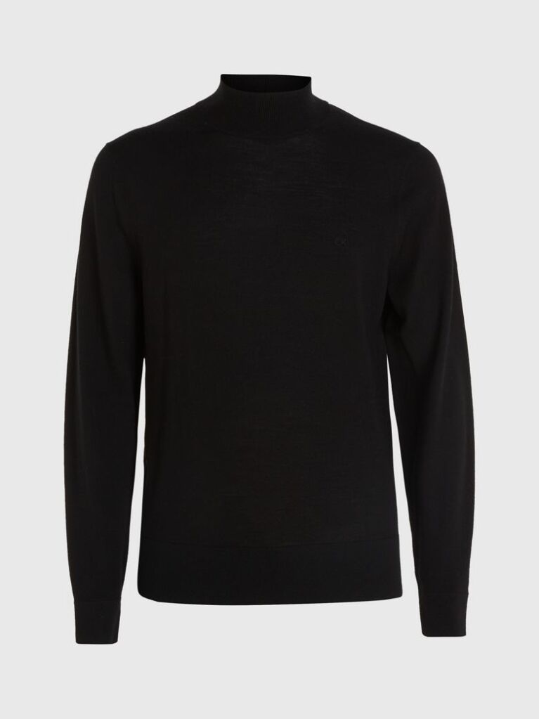 Black Merino Wool Mock Neck Jumper  Men