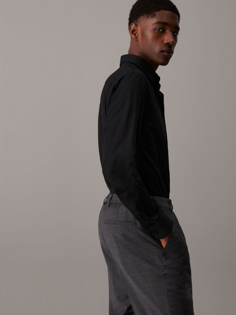 Black Slim Poplin Stretch Shirt  Men