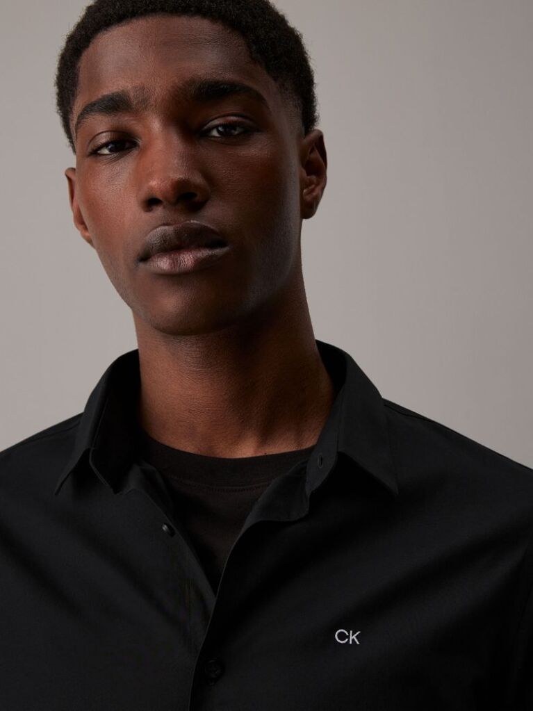 Black Slim Poplin Stretch Shirt  Men