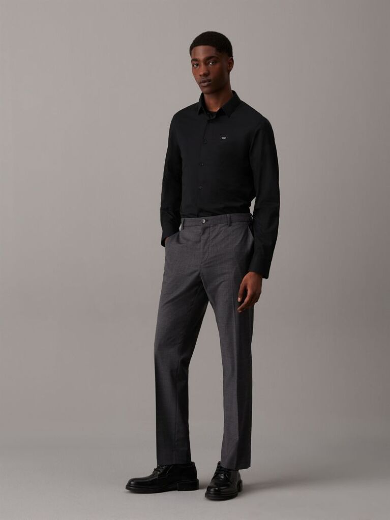Black Slim Poplin Stretch Shirt  Men