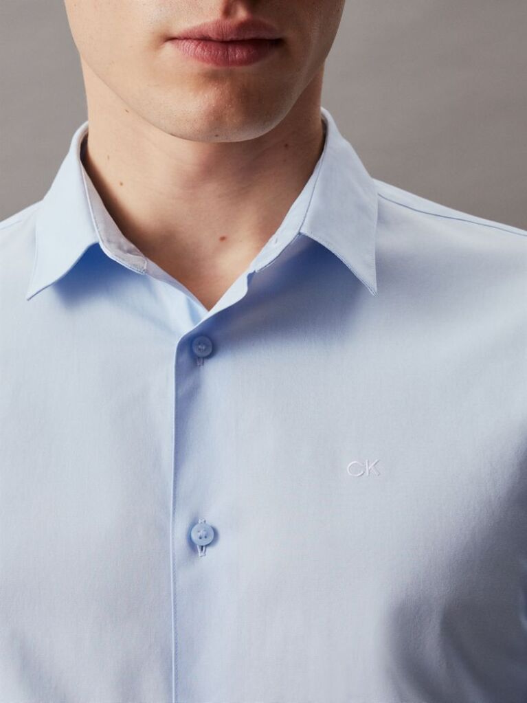 Blue Slim Poplin Stretch Shirt  Men