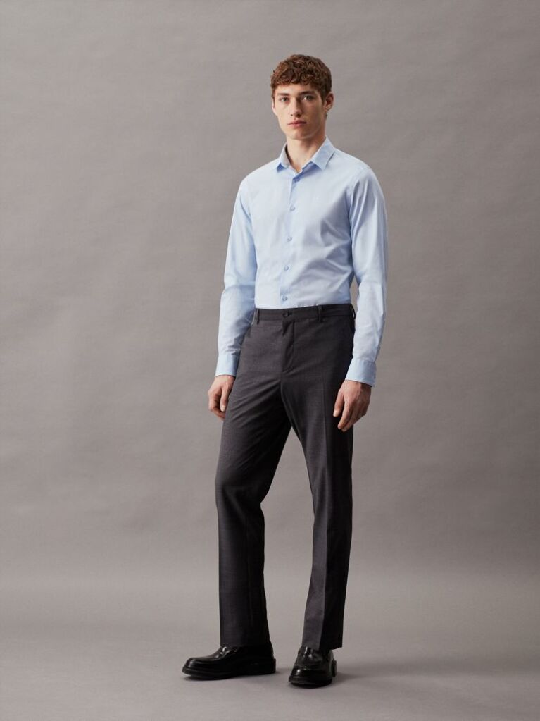 Blue Slim Poplin Stretch Shirt  Men