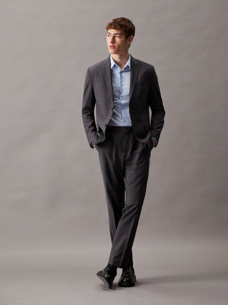 Blue Slim Poplin Stretch Shirt  Men
