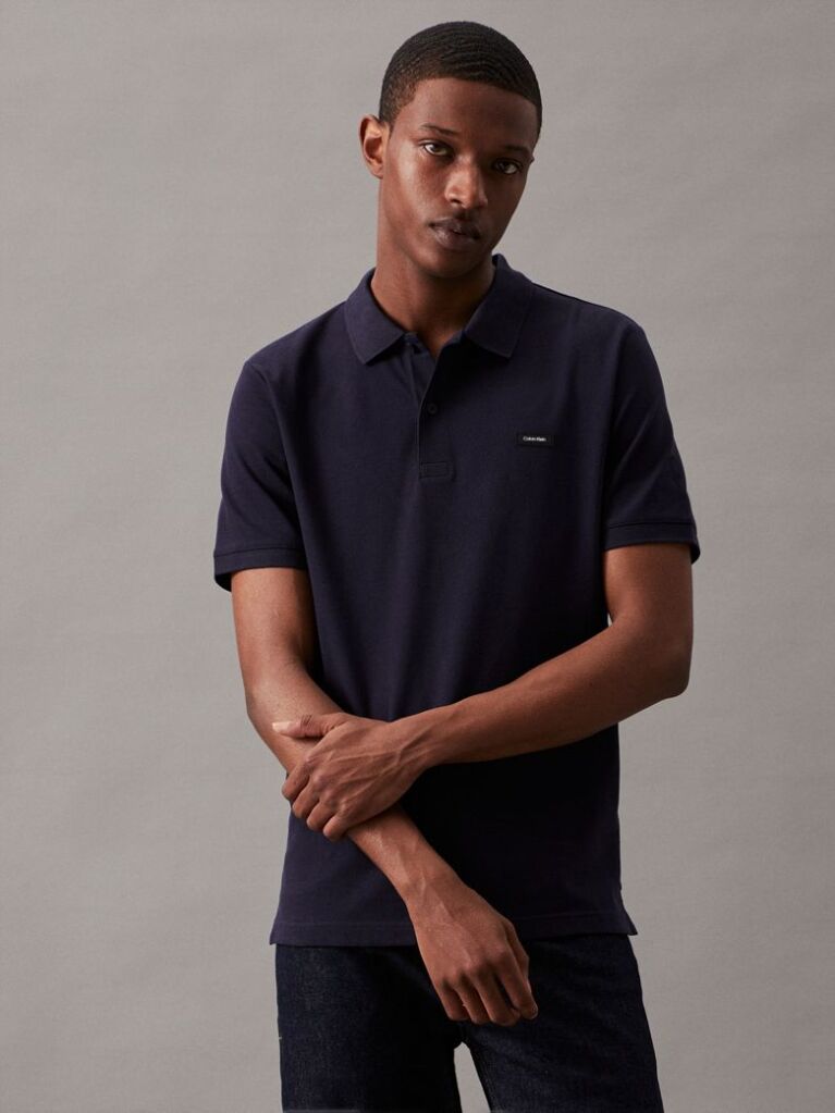 Μπλε Polo T-Shirt Πικέ Με Στενή Γραμμή  Άνδρας