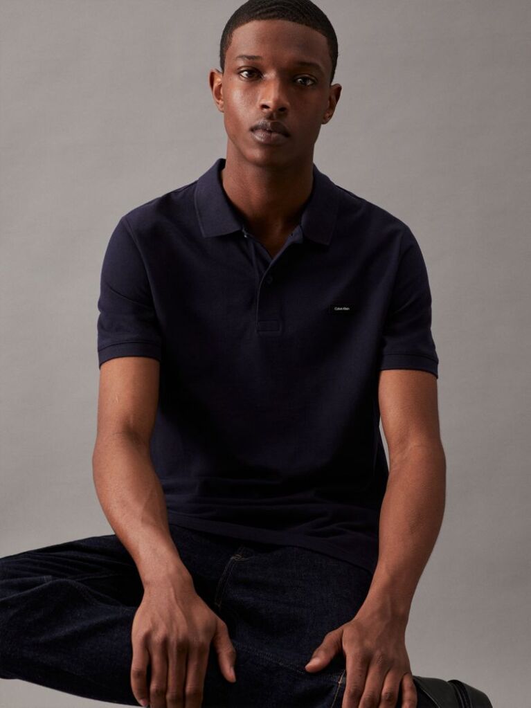 Μπλε Polo T-Shirt Πικέ Με Στενή Γραμμή  Άνδρας