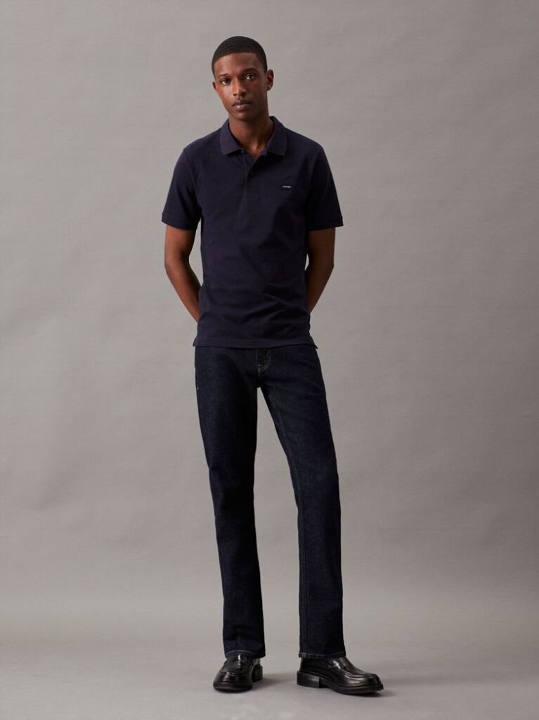 Μπλε Polo T-Shirt Πικέ Με Στενή Γραμμή  Άνδρας
