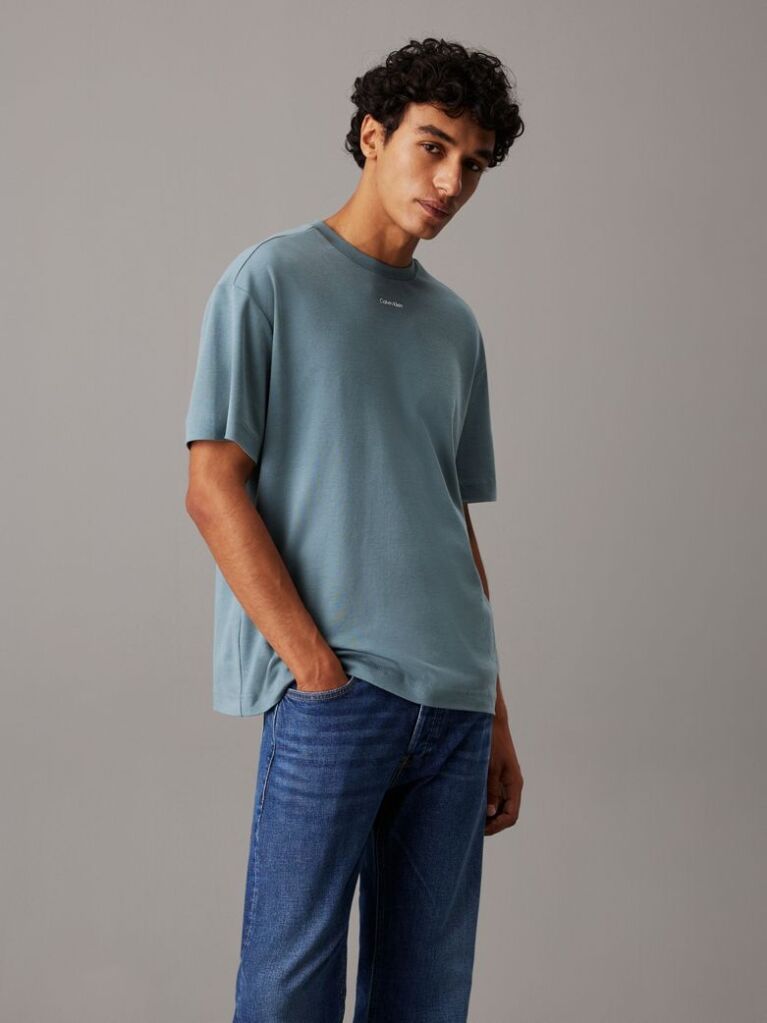 Μπλε Βαμβακερό T-shirt Με Λογότυπο  Άνδρας