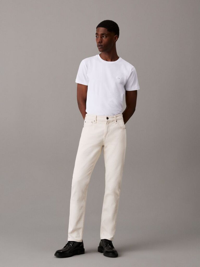 Λευκό Slim Ελαστικό Βαμβακερό T-shirt  Άνδρας