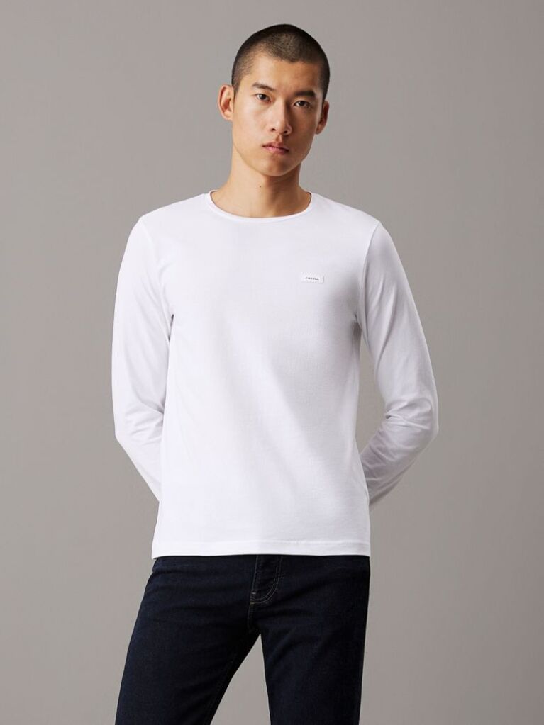 White Slim Stretch Long Sleeve T-shirt  Men