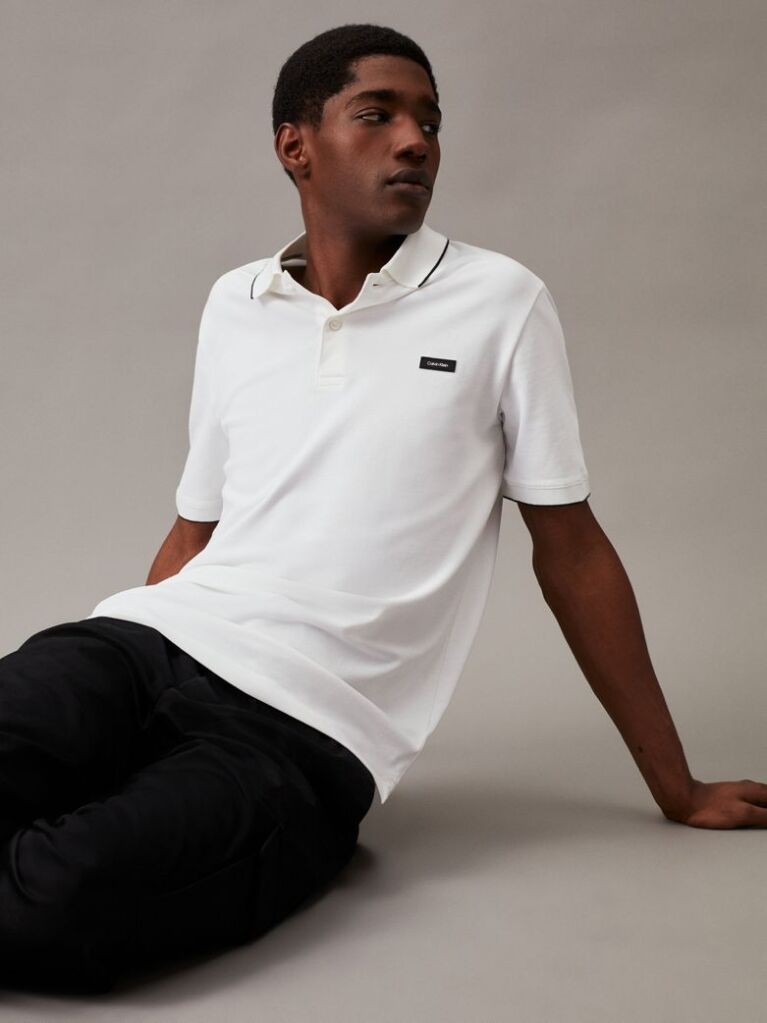 White Slim Piqué Tipping Polo Shirt  Men