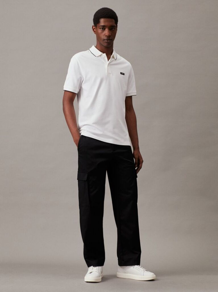 White Slim Piqué Tipping Polo Shirt  Men
