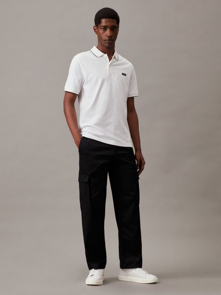 White Slim Piqué Tipping Polo Shirt  Men