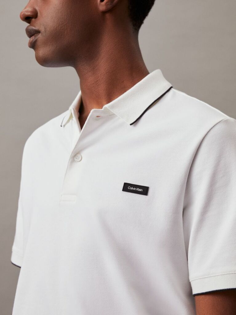 White Slim Piqué Tipping Polo Shirt  Men