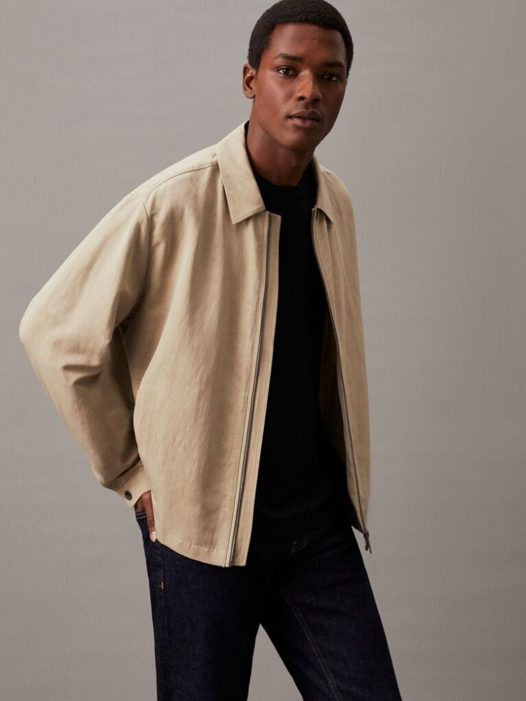 Beige Linen Lyocell Cotton Jacket  Men