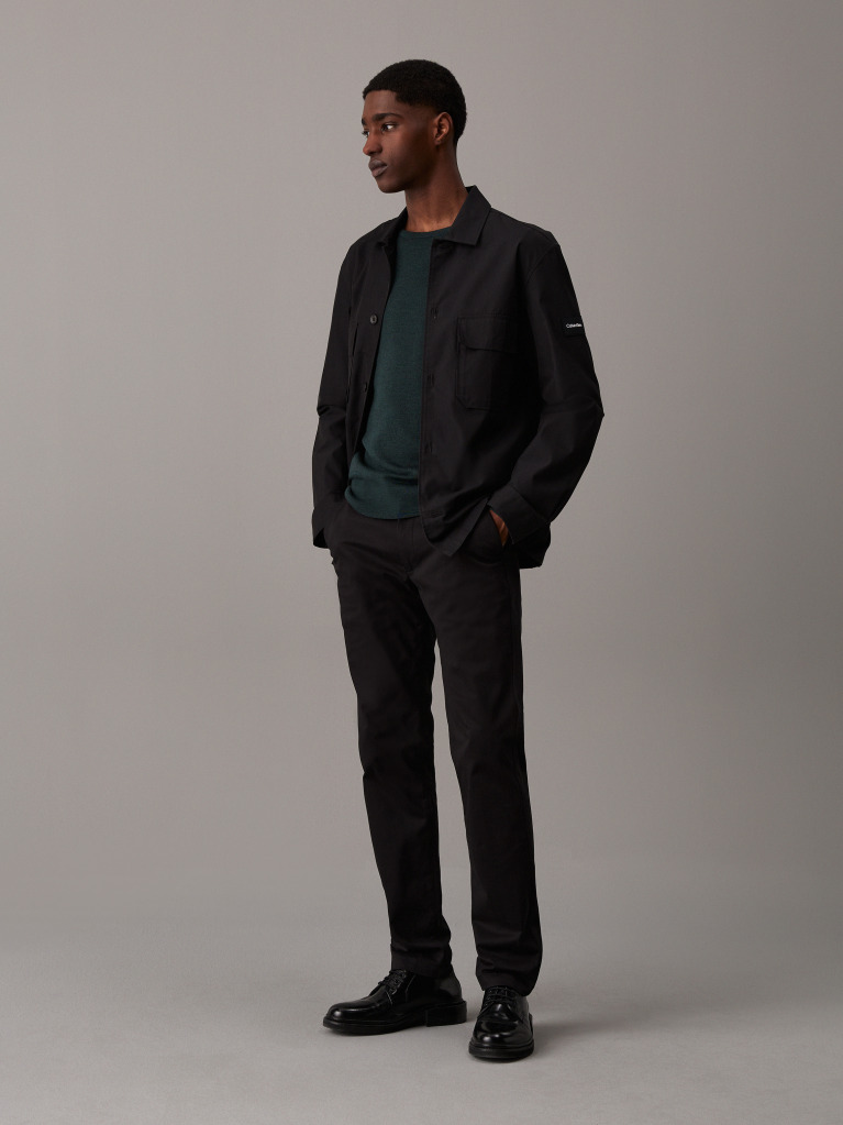 Black Slim Sateen Chino Trousers  Men