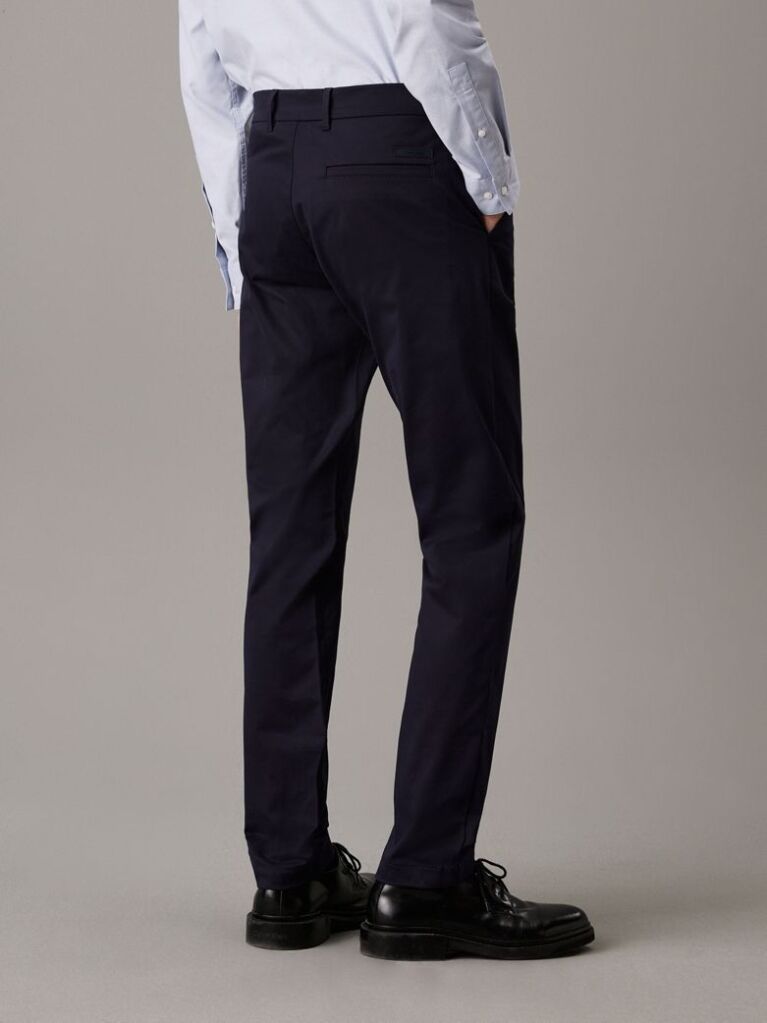 Blue Slim Sateen Chino Trousers  Men