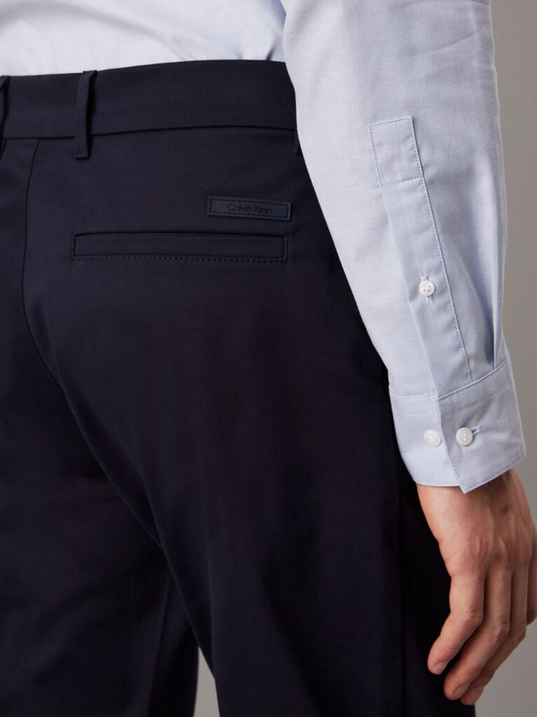 Blue Slim Sateen Chino Trousers  Men